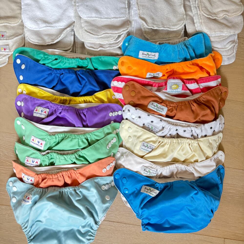 Cloth Diaper Lot 16 Pocket Diapers ALVA SimplyCloth with Bamboo Inserts Reusable